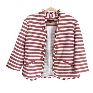 VTG Chadwicks Red & White Stripe Open Front 3/4 Sleeve Blazer Jacket Size 16